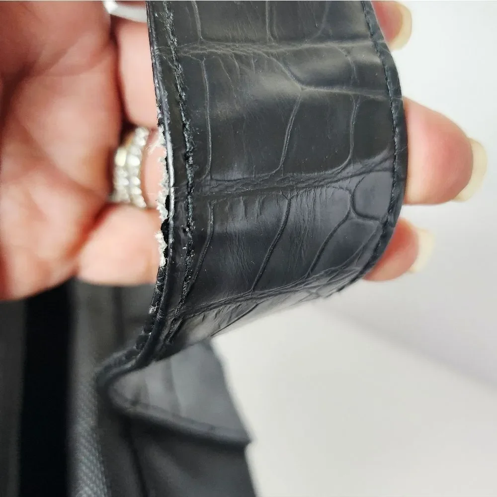 Jimmy Choo Parfums Duffle Bag Crocodile Embossed Handles Black 17x11x7.5 Unisex